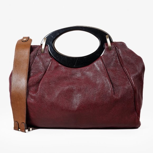 Marni Balloon Burgundy Pebbled Leather Tote Bag
